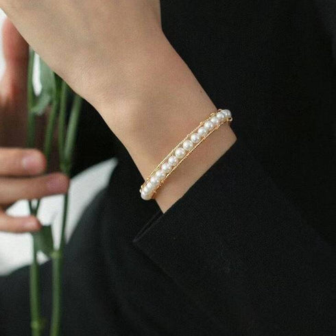 JULIANA 14K Yellow Gold Bangle Bolo Pearl Bracelet - Zafari Studio Jewelry